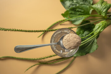 Exploring the versatility of psyllium husk powder on a minimalist background for health-minded enthusiasts