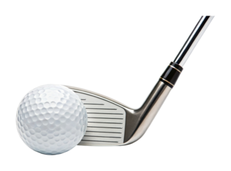 Close-up of golf club and ball in perfect alignment for precision shot