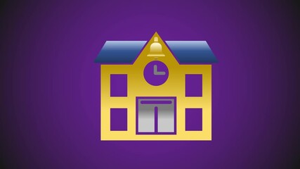 Animation featuring a school bell, school building, and backpack. The purple background symbolizes education, academic readiness, and school life. Perfect for back-to-school promotions. - Powered by Adobe