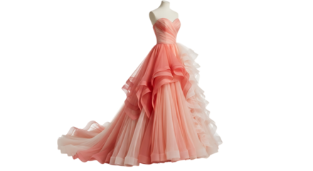 Elegant coral pink ball gown isolated on transparent background