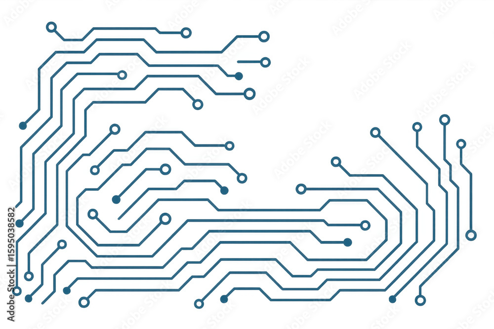 Poster intricate electronic circuit board pattern connecting digital nodes, creating a technological networ