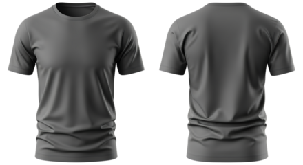 Front and back view of a grey t shirt isolated on transparent background