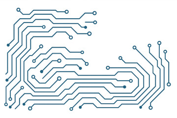 Intricate electronic circuit board pattern connecting digital nodes, creating a technological network on a transparent background, ideal for digital and tech-related designs