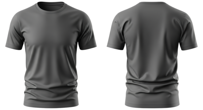 Front and back view of a grey t shirt isolated on transparent background