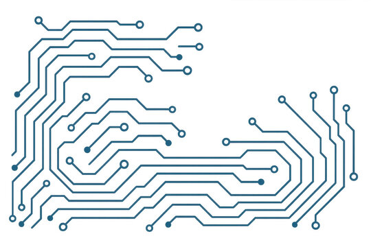 Intricate electronic circuit board pattern connecting digital nodes, creating a technological network on a transparent background, ideal for digital and tech-related designs