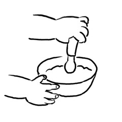 スプーンで食事をする幼児の手のイラストBaby eating with a spoon