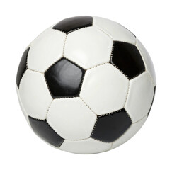 Close-up of classic black and white soccer ball with hexagon pattern