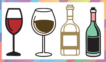 wine icon and Glasses and Bottles Vector Icons Set
