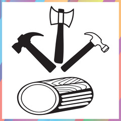 wood icon, log vector, and Woodworking Tools Icons Set