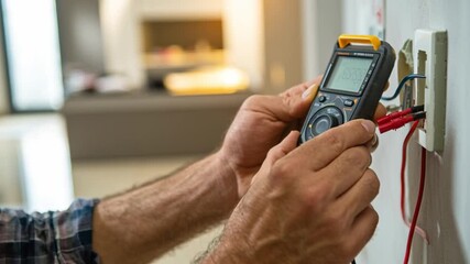 Precision in Progress: An electrician expertly employs a multimeter, diligently inspecting electrical circuits, reflecting skill and meticulous attention to detail.