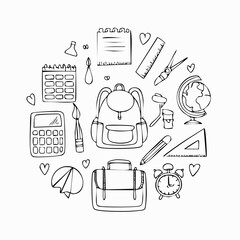 school equipment doodle style vector illustration isolated on white background