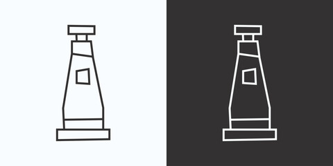 Paint Tube Icon in Black Line Art and White Line Art Cutout Style