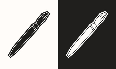 Brush Pen Icon in Black Filled and White Filled Cutout Style