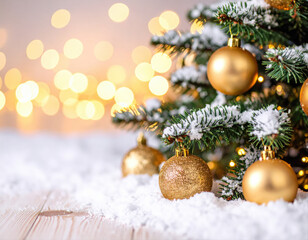 Decorative christmas tree with golden ornaments festive room holiday decor cozy atmosphere close-up view celebration concept