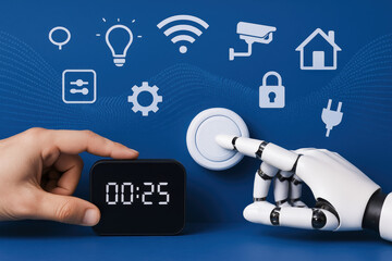 Time control with automation and technology enables smart interaction to activate devices by human and robot hands