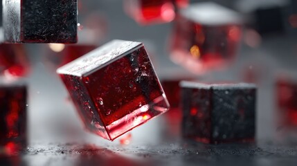 Abstract Red and Black Glass Cubes in Macro View