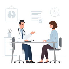 Male doctor and female patient discussing health