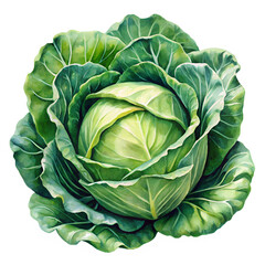 Obraz premium Watercolor Green Cabbage Illustration – Hand-Painted Vegetable PNG