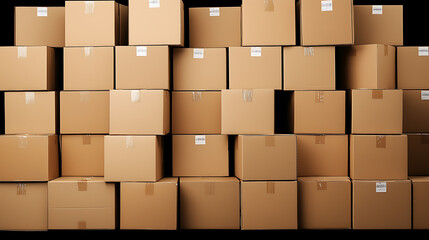 A neatly stacked wall of uniform cardboard boxes, showcasing efficient storage or organized shipping preparation.  A neutral, logistics-focused image.