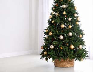 Decorative christmas tree in cozy living room festive home decor serene atmosphere inviting viewpoint
