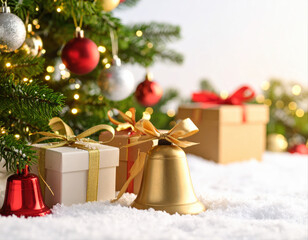 Festive christmas decorations with gifts and ornaments cozy living room holiday atmosphere close-up view celebratory spirit