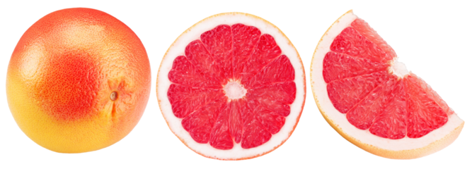 collection of grapefruit with slices isolated on white background