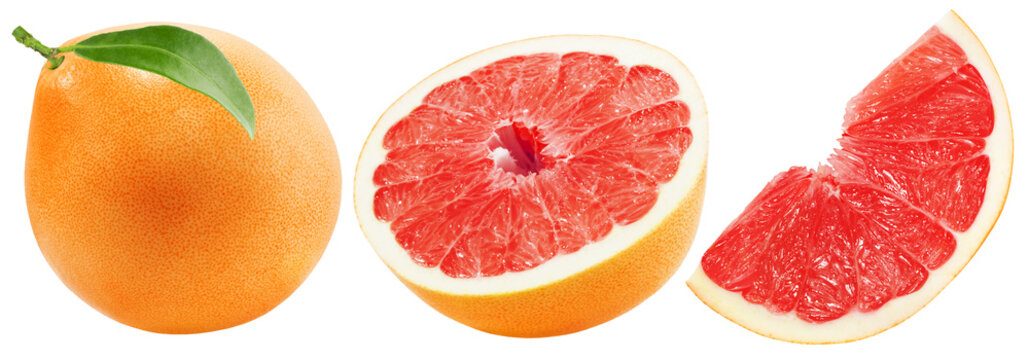 collection of grapefruit with slices isolated on white background