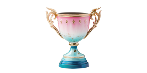 Vintage decorative award chalice with gold details isolated on white transparent background