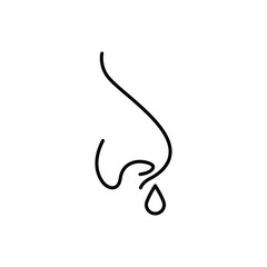 Runny nose line icon, vector pictogram of flu or coronavirus symptom. Nosebleed, nasal mucus illustration, sign for medical poster.