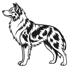 A stylized border collie with tribal markings