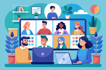 Diverse group of people participating in a video conference call together