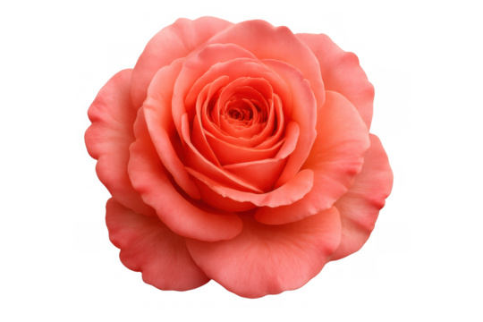 Delicate coral rose blooming, transparent backdrop highlighting soft petals, embodying refined botanical sophistication