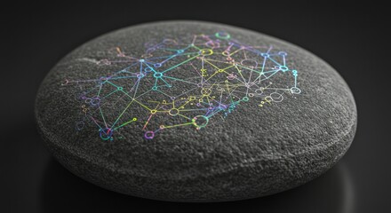 Decorative Black Stone with Colorful Digital Constellation Pattern