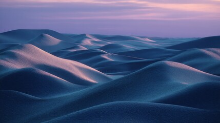 Serene desert dunes at twilight with purple hues