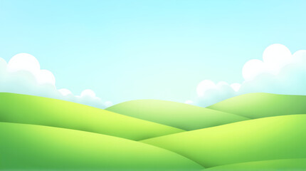 Obraz premium Rolling Green Hills and Blue Sky Cartoon Landscape Background