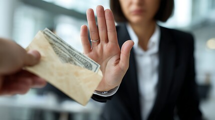 Refusing Money Offered in Envelope Stop Gesture