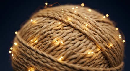 Decorative Rope Ball Wrapped with Warm Fairy Lights on Dark Background