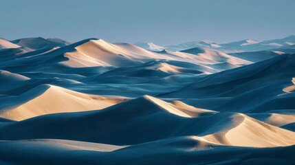 Vast desert landscape with light and shadow playing on dunes