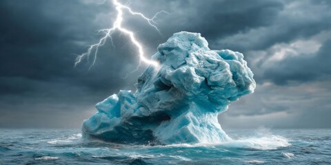 Dramatic lightning striking iceberg ocean nature scene stormy weather aerial view weather phenomenon