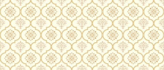 Seamless traditional floral tile pattern vector illustration, elegant ornamental design for textile and wallpaper.