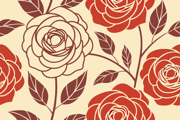 Red roses and leaves pattern floral