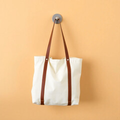 Eco-friendly tote bag with soft cream fabric for sustainable product presentation  