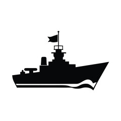 Obraz premium Navy ship with flag flying vector silhouette