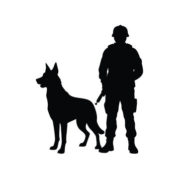 black silhouette soldier dog clip art preview