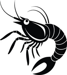 Shrimp silhouette, seafood vector icon, marine animal clipart, crustacean outline, ocean creature graphic
