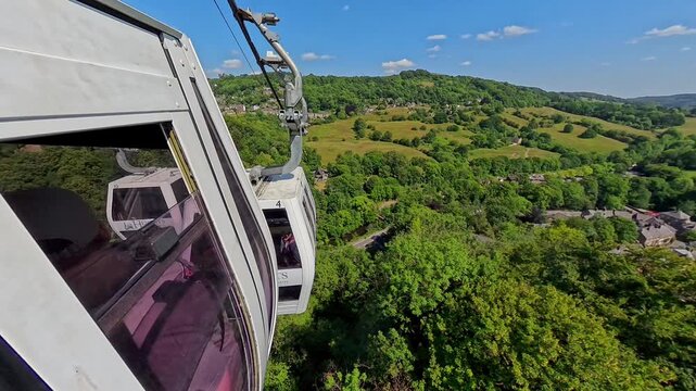 Cable car ride on a bright and sunny summer day