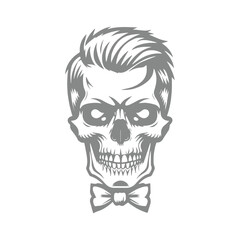 Illustration of a Skull with a Dapper Hairstyle and Bow Tie
