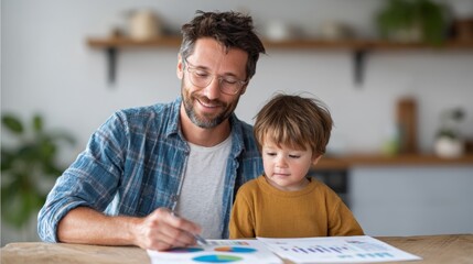 Remote professional multitasking, balancing parental responsibilities with work duties, reviewing financial data while holding infant near laptop in home kitchen setting