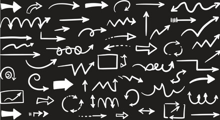 Collection of hand-drawn arrows on a black background