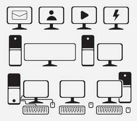 Computer and PC Icon Collection in Flat Style